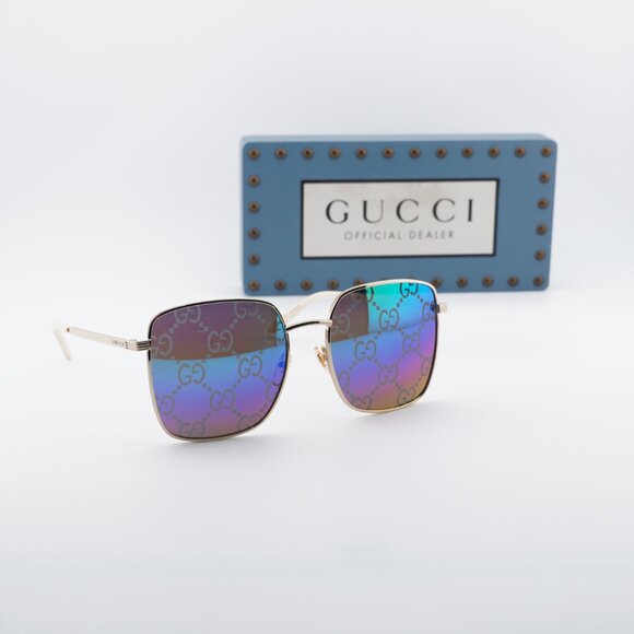 Gucci GG0802S 004 Square Sunglasses - Gold\\Multicolor with GG Pattern Mirror main image 4